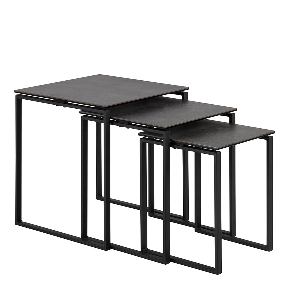 Katrine Ceramic Nest Of Tables In Black Set Of 3 - Price Crash Furniture