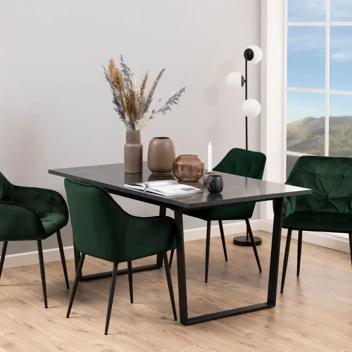 Amble Dining Table With Black Marble Effect Top & Black Legs - Price Crash Furniture