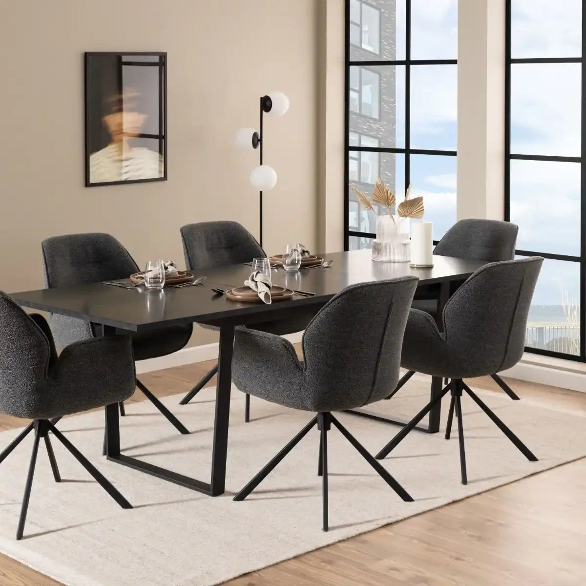 Amble Dining Table With Black Marble Effect Top & Black Legs - Price Crash Furniture