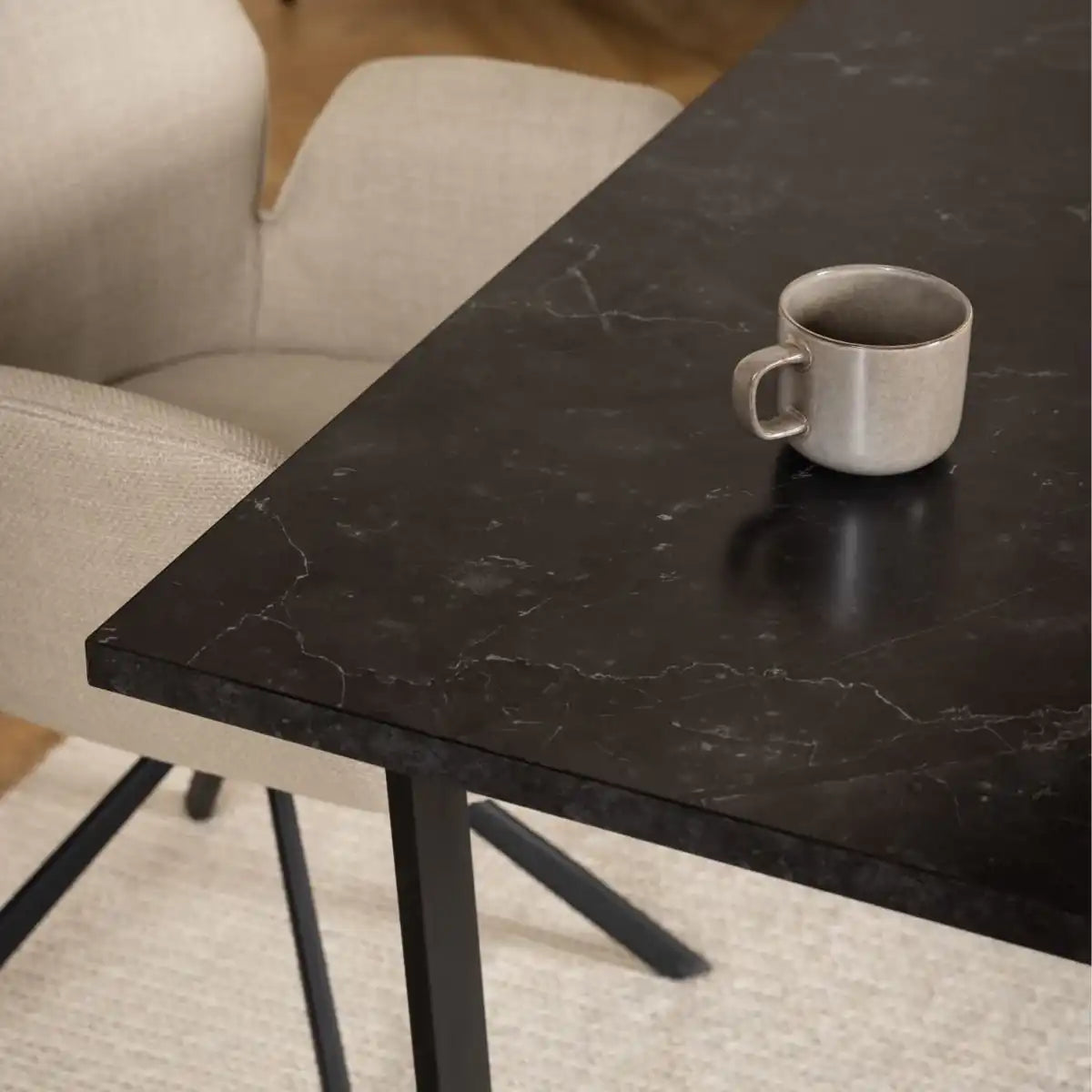 Amble Dining Table With Black Marble Effect Top & Black Legs - Price Crash Furniture