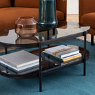 Bayonne Oval Coffee Table With Smoked Glass Top - Price Crash Furniture