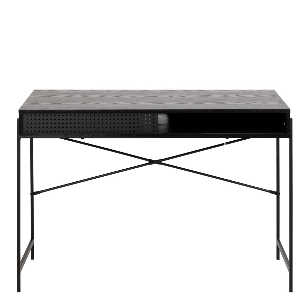 Angus Office Desk With Sliding Door In Black Ash - Price Crash Furniture