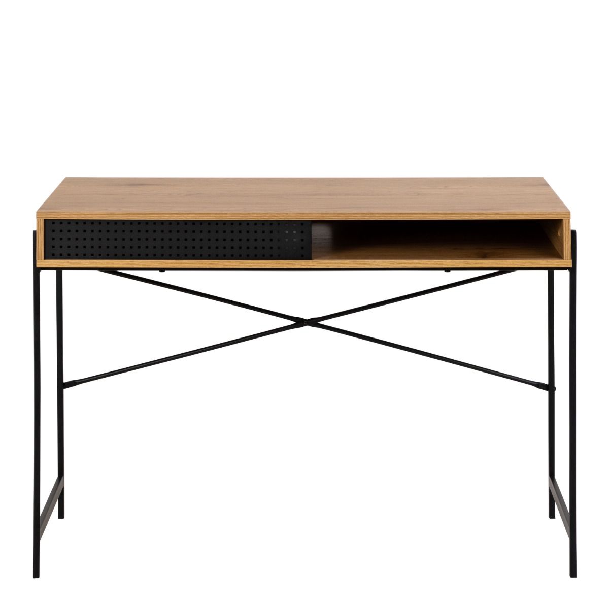 Angus Office Desk With Sliding Door In Wild Oak & Black - Price Crash Furniture