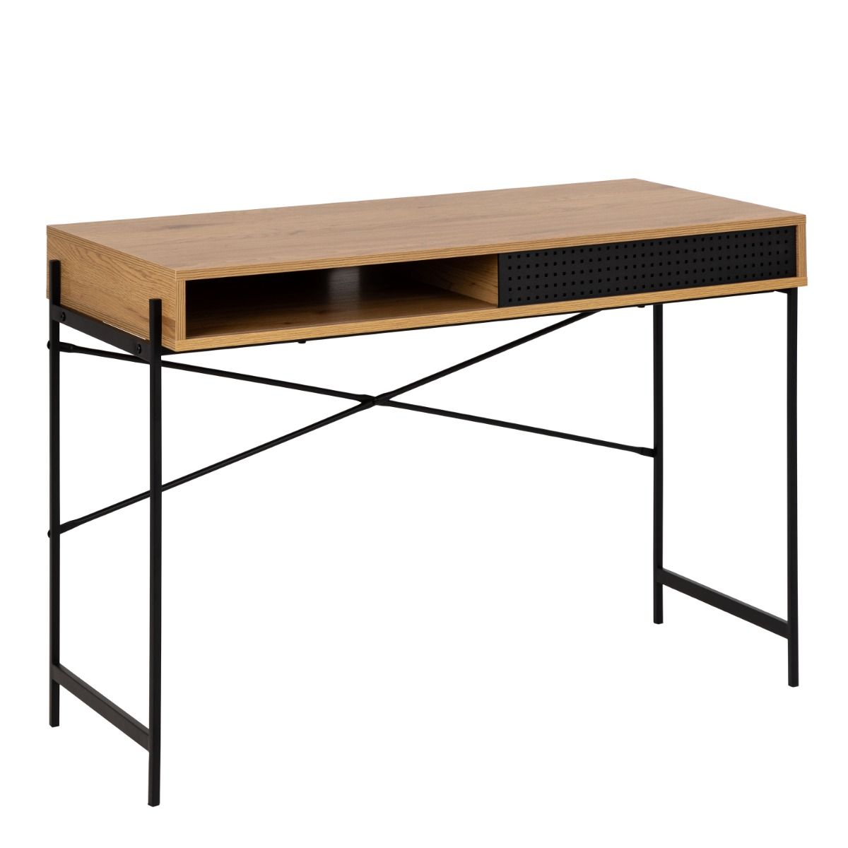 Angus Office Desk With Sliding Door In Wild Oak & Black - Price Crash Furniture