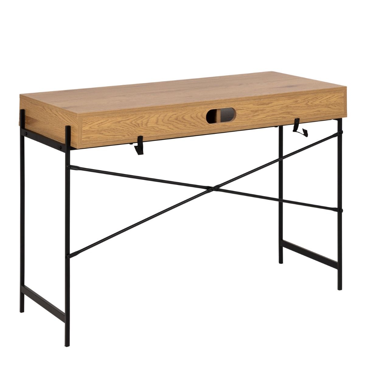 Angus Office Desk With Sliding Door In Wild Oak & Black - Price Crash Furniture