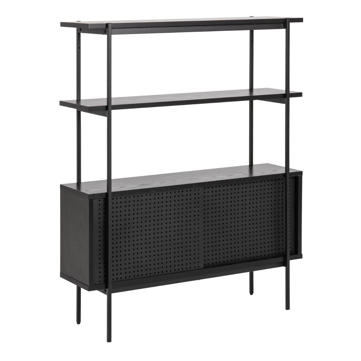 Angus Small Bookcase With 2 Sliding Doors In Black Ash - Price Crash Furniture