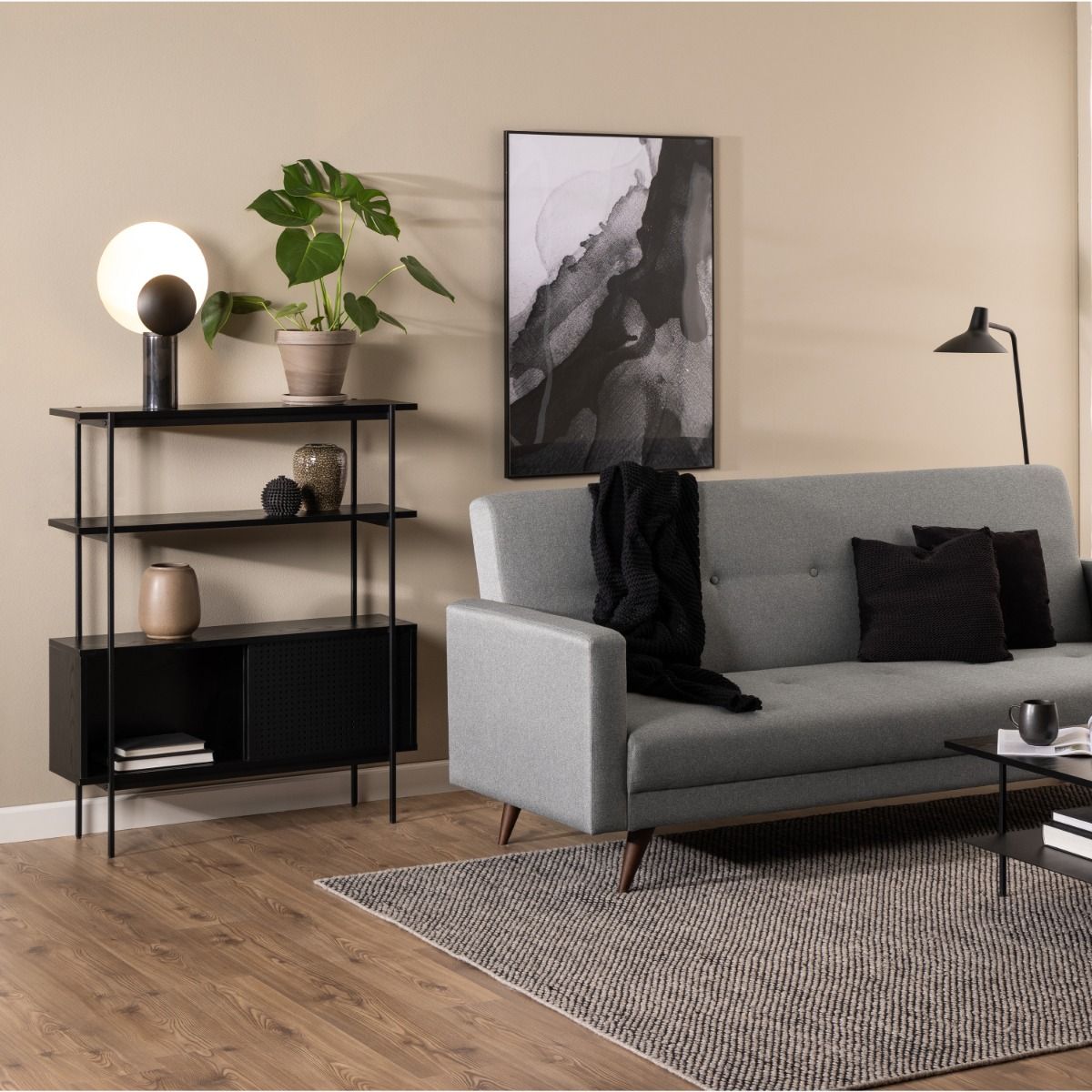 Angus Small Bookcase With 2 Sliding Doors In Black Ash - Price Crash Furniture