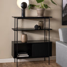 Angus Small Bookcase With 2 Sliding Doors In Black Ash - Price Crash Furniture