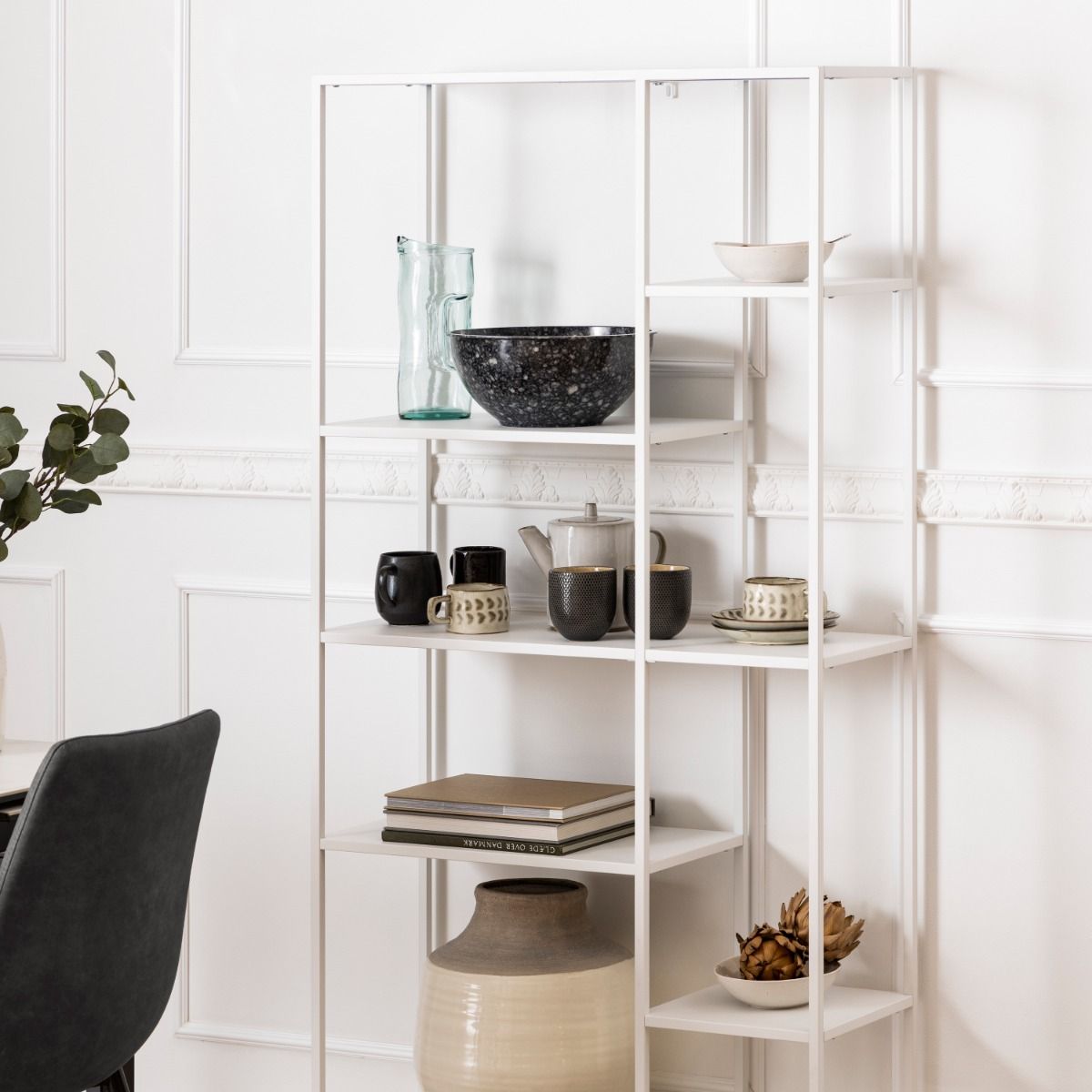 Newcastle Asymmetrical Bookcase With 6 Shelves In White - Price Crash Furniture