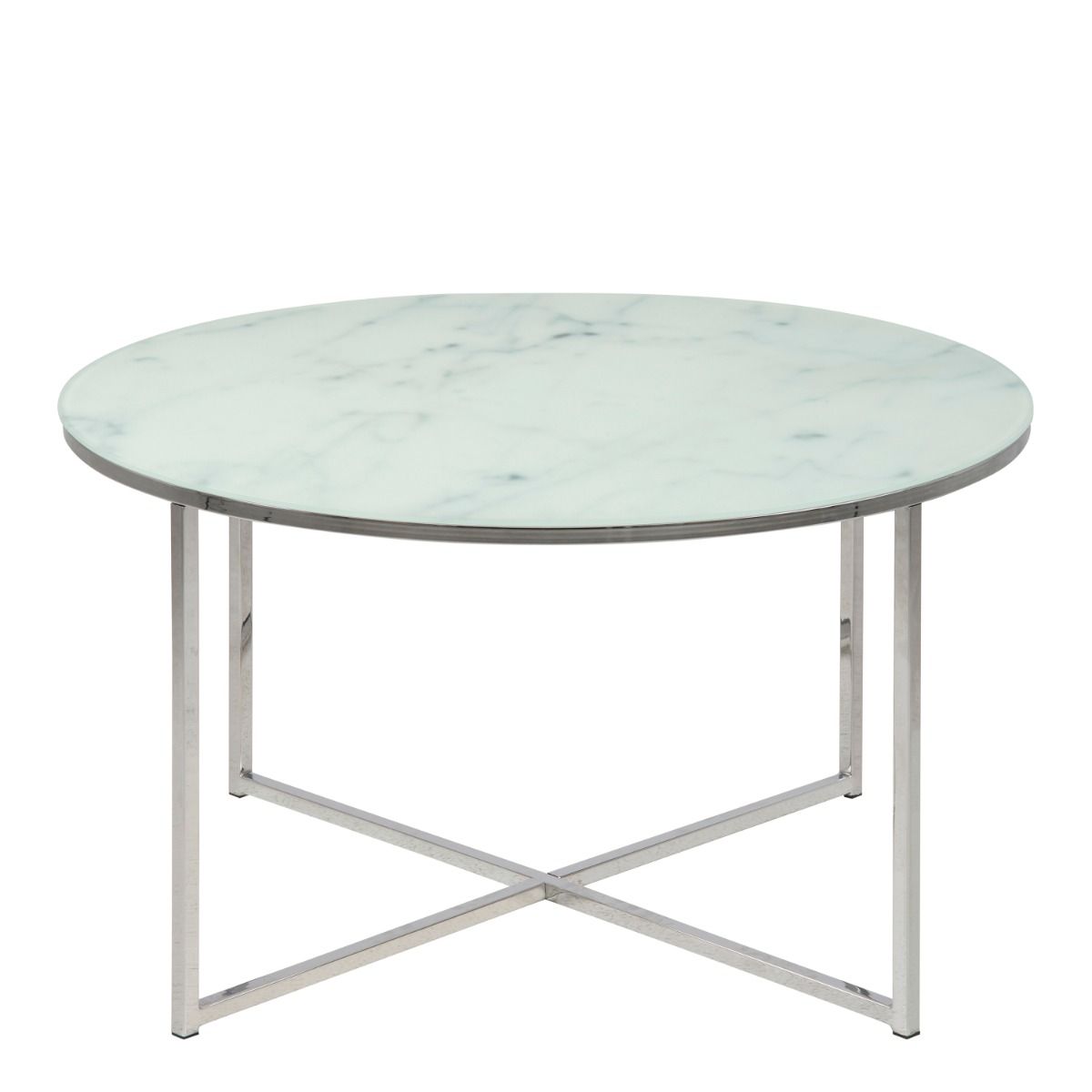 Alisma Round Coffee Table With White Marble Top & Silver Legs - Price Crash Furniture