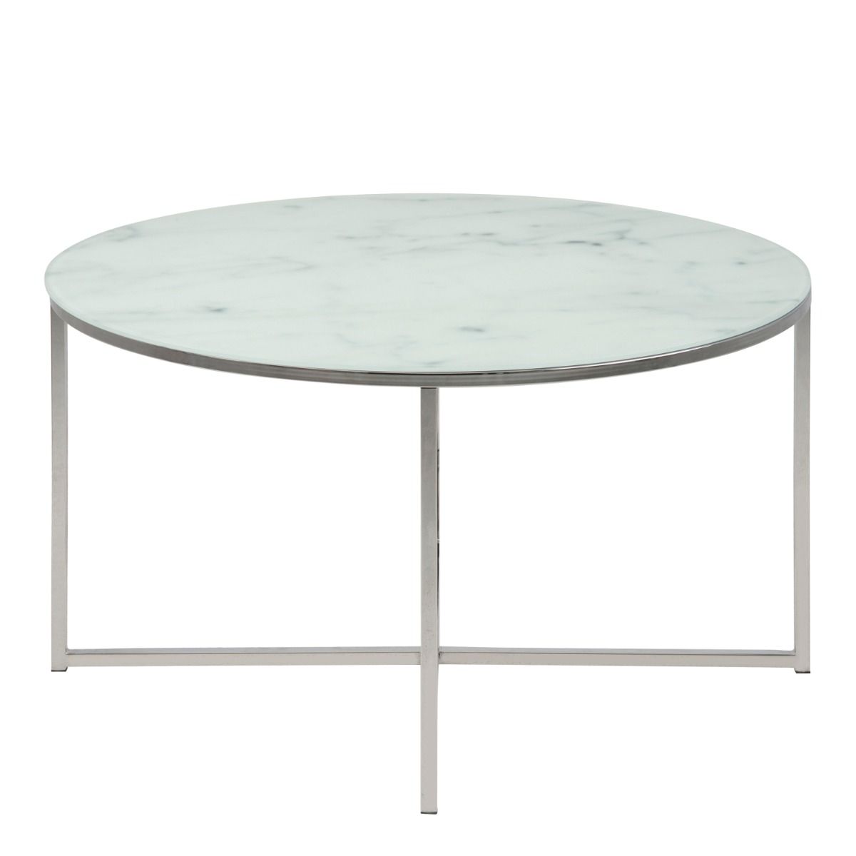 Alisma Round Coffee Table With White Marble Top & Silver Legs - Price Crash Furniture