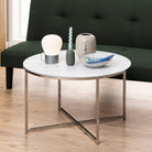 Alisma Round Coffee Table With White Marble Top & Silver Legs - Price Crash Furniture