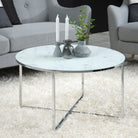 Alisma Round Coffee Table With White Marble Top & Silver Legs - Price Crash Furniture