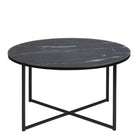 Alisma Round Coffee Table With Black Marble Top & Black Legs - Price Crash Furniture