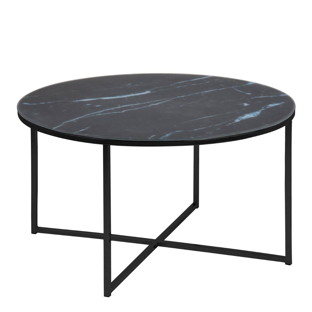 Alisma Round Coffee Table With Black Marble Top & Black Legs - Price Crash Furniture