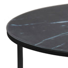 Alisma Round Coffee Table With Black Marble Top & Black Legs - Price Crash Furniture