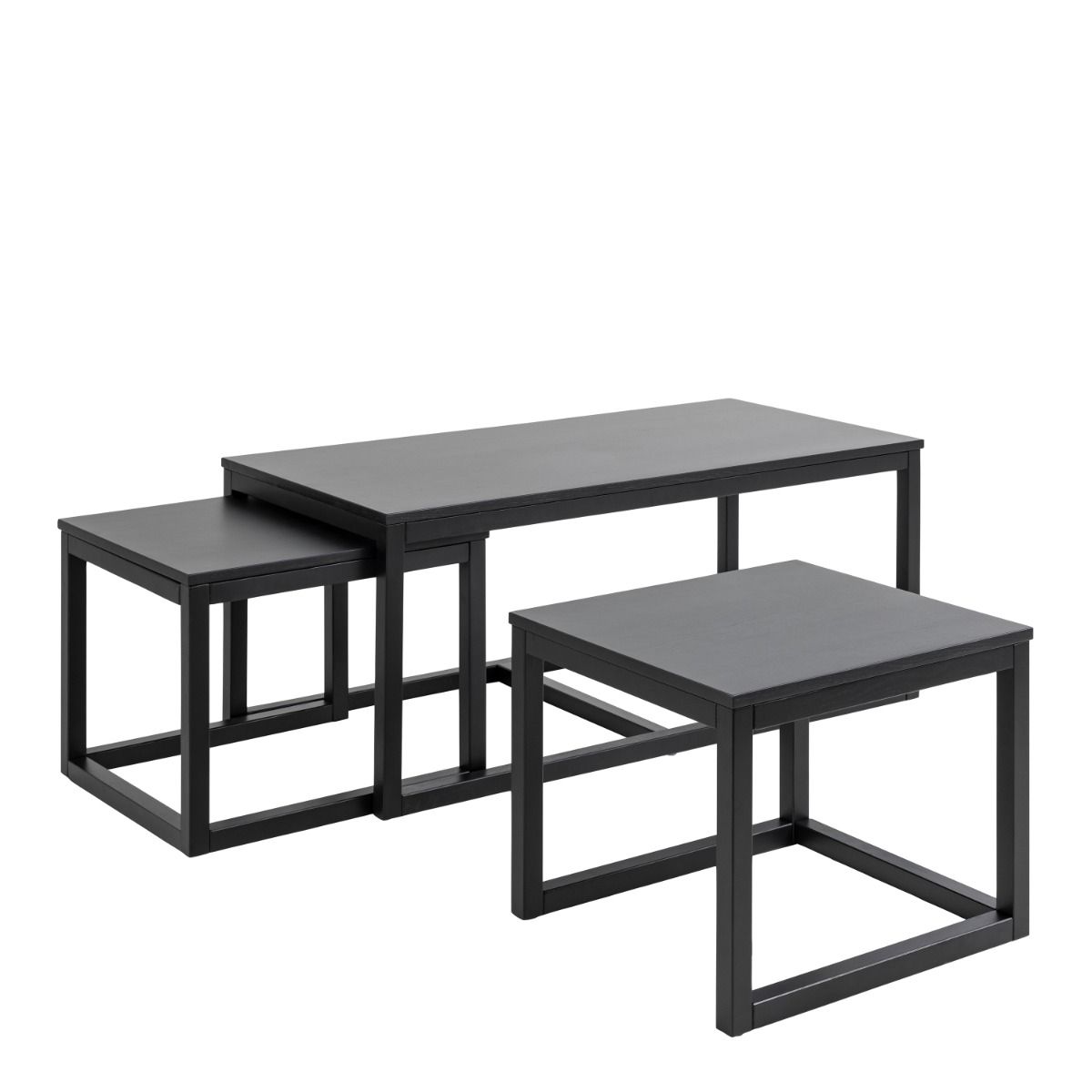 Cornus Square Coffee Table Set In Matt Black Set Of 3 - Price Crash Furniture