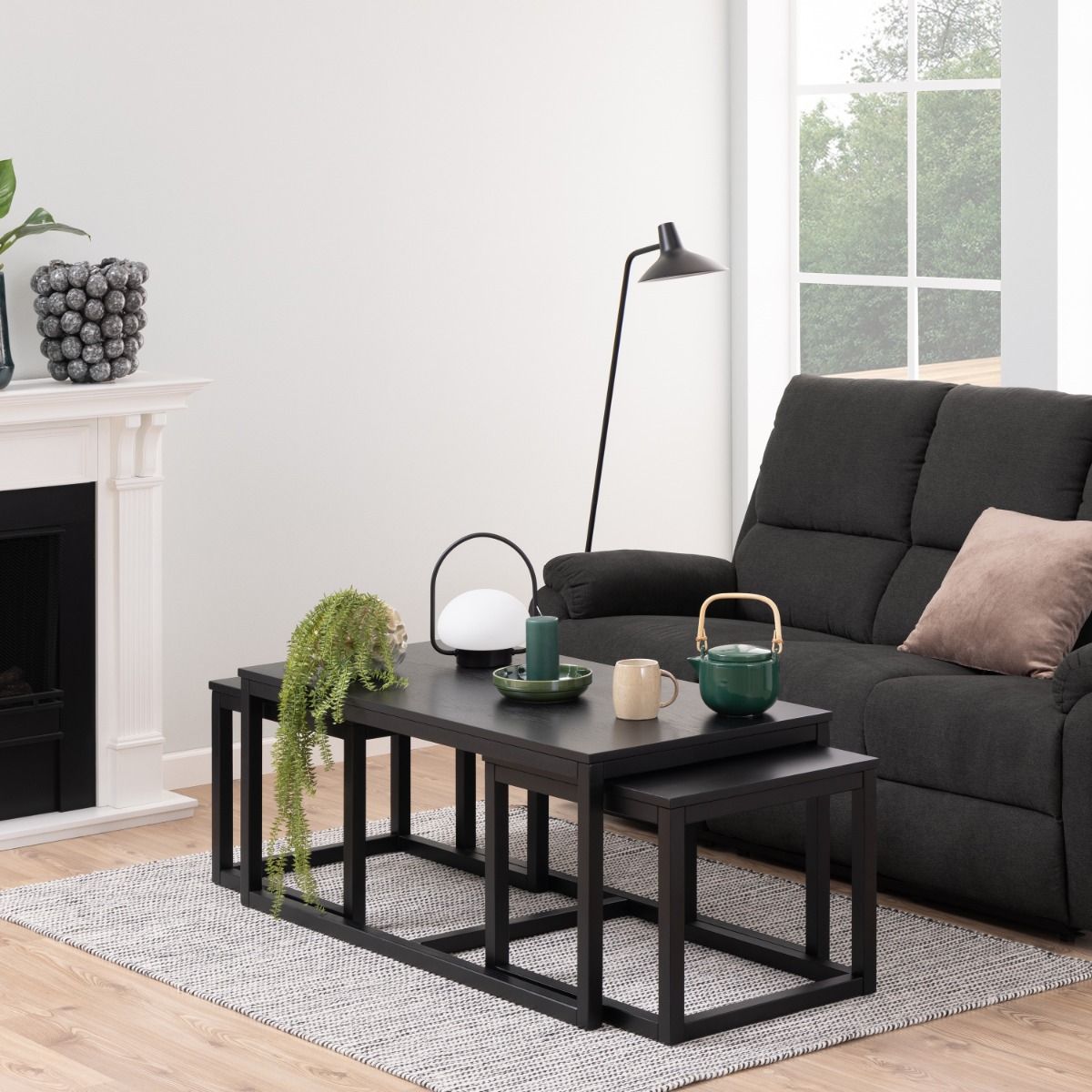 Cornus Square Coffee Table Set In Matt Black Set Of 3 - Price Crash Furniture