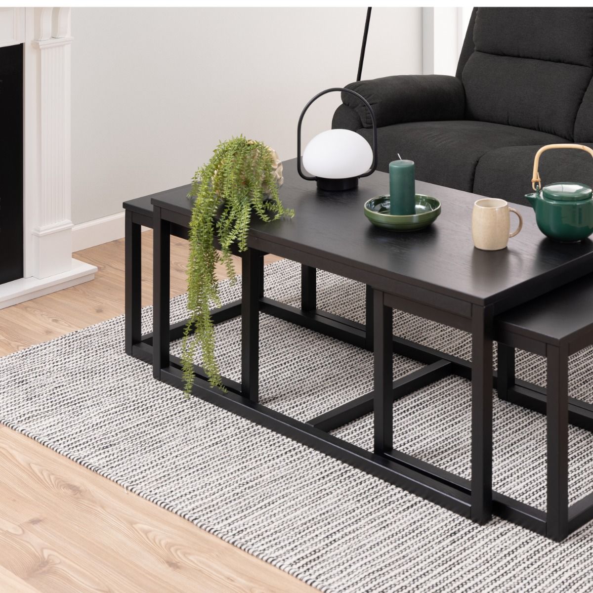 Cornus Square Coffee Table Set In Matt Black Set Of 3 - Price Crash Furniture