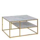 Alisma Open Shelf Coffee Table With White Marble Effect & Gold Legs - Price Crash Furniture