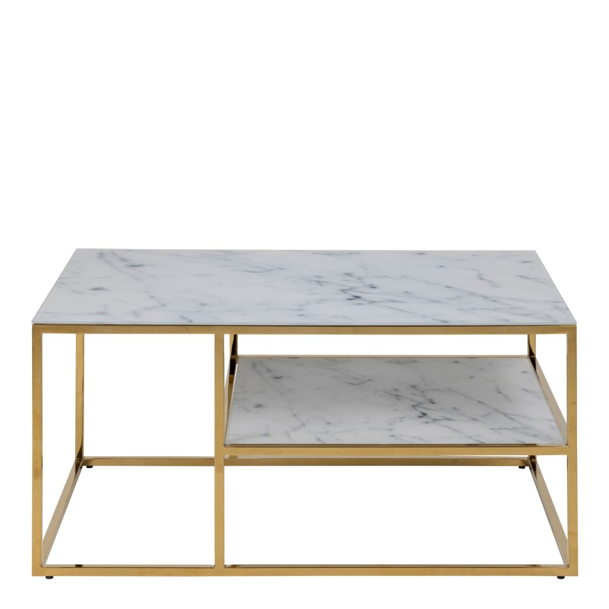 Alisma Open Shelf Coffee Table With White Marble Effect & Gold Legs - Price Crash Furniture