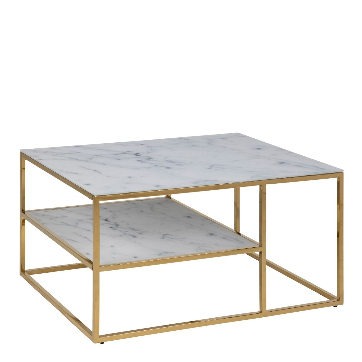 Alisma Open Shelf Coffee Table With White Marble Effect & Gold Legs - Price Crash Furniture