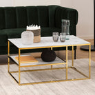 Alisma Open Shelf Coffee Table With White Marble Effect & Gold Legs - Price Crash Furniture