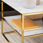 Alisma Open Shelf Coffee Table With White Marble Effect & Gold Legs - Price Crash Furniture