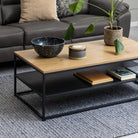 Gila Industrial Style Coffee Table With Open Shelf In Oak & Black - Price Crash Furniture