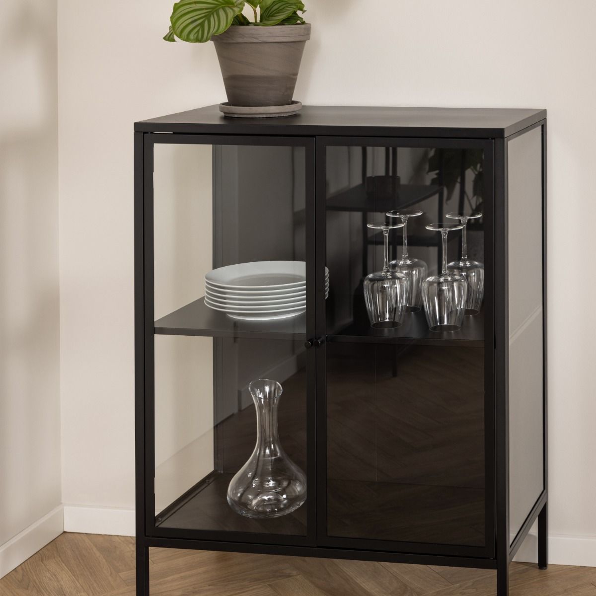 Newcastle Low 2 Door Display Cabinet In Matt Black - Price Crash Furniture