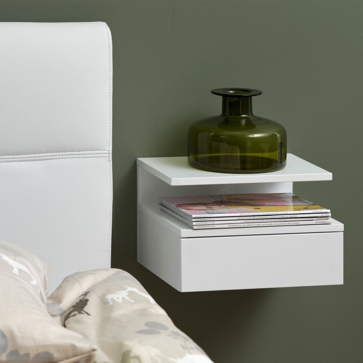 Ashlan Floating Wall Mounted Bedside Table With 1 Drawer In White - Price Crash Furniture