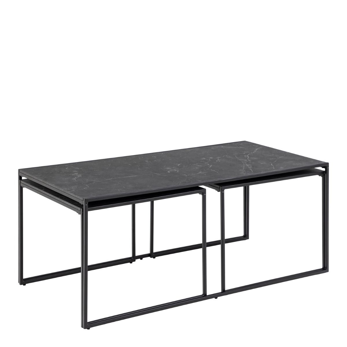 Infinity Square Coffee Table Set Matt Black Set Of 3 - Price Crash Furniture