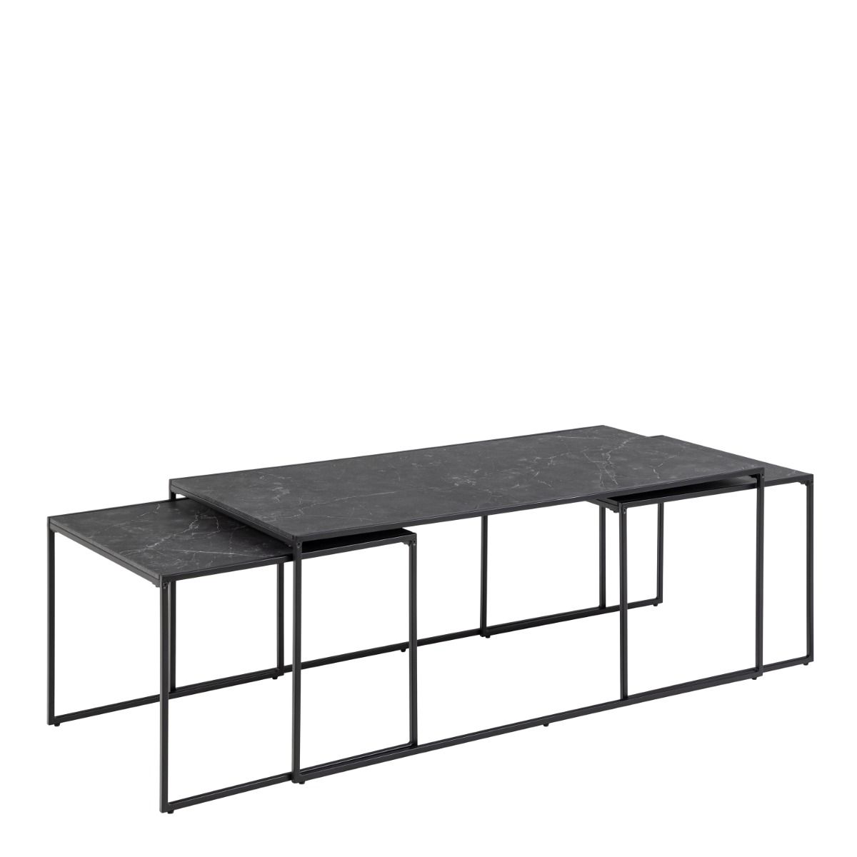 Infinity Square Coffee Table Set Matt Black Set Of 3 - Price Crash Furniture