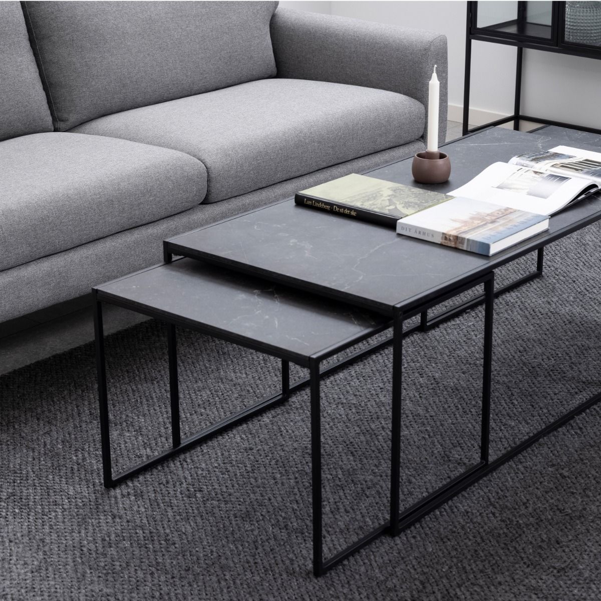 Infinity Square Coffee Table Set Matt Black Set Of 3 - Price Crash Furniture