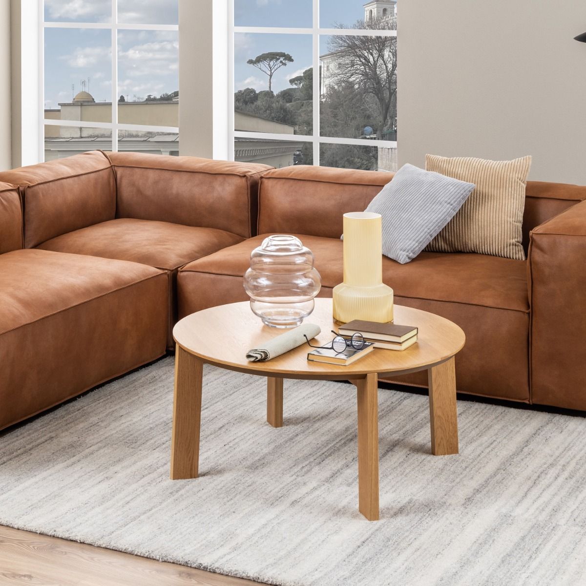 Maxime Round Coffee Table In Matt Oak - Price Crash Furniture