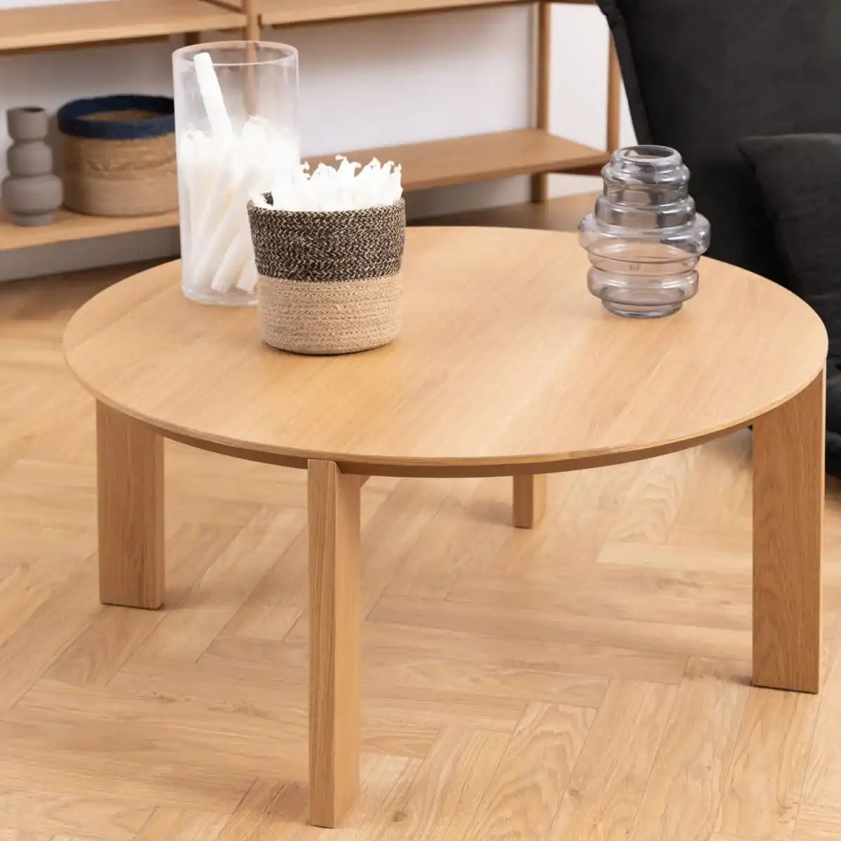 Maxime 90cm Round Coffee Table In Matt Oak - Price Crash Furniture