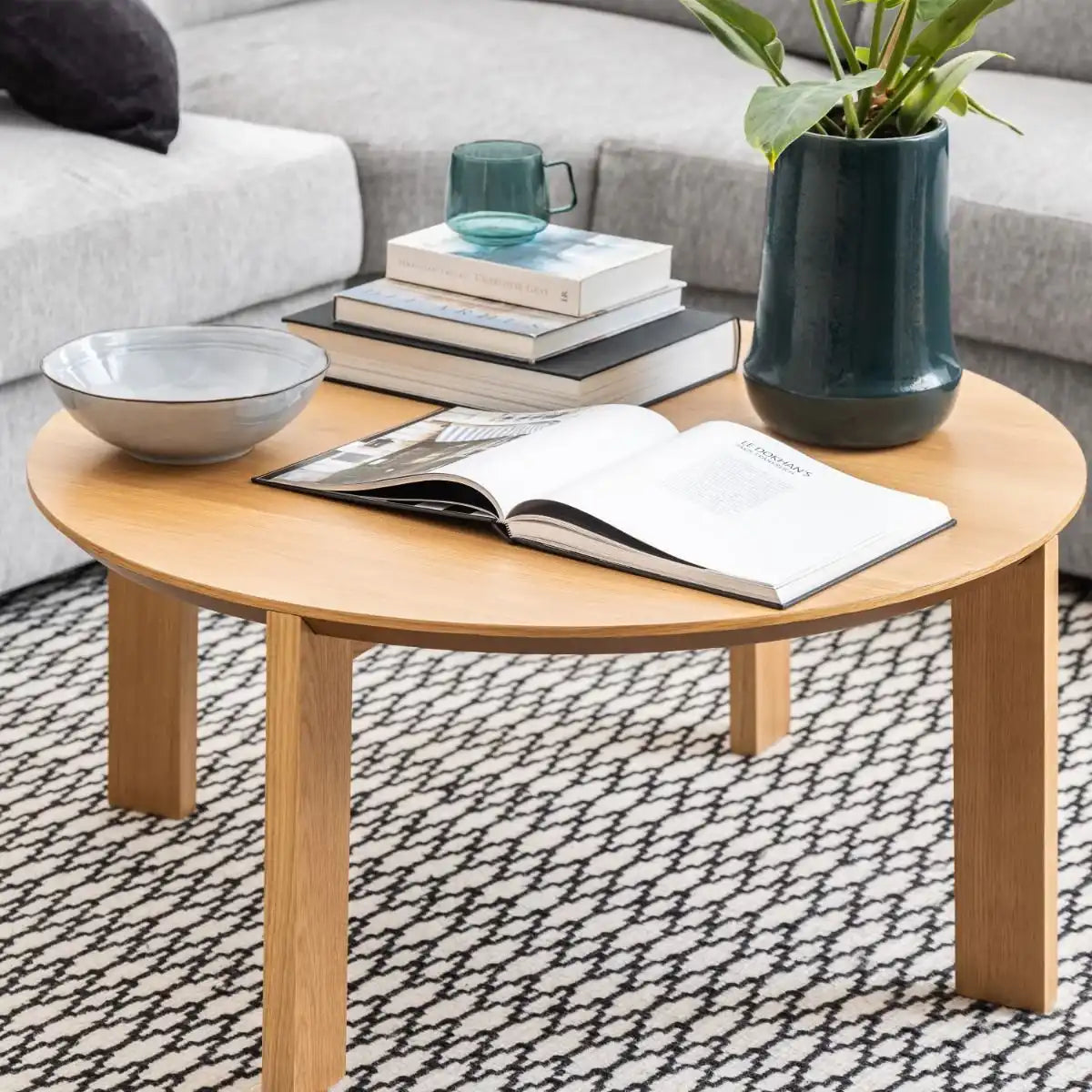 Maxime 90cm Round Coffee Table In Matt Oak - Price Crash Furniture