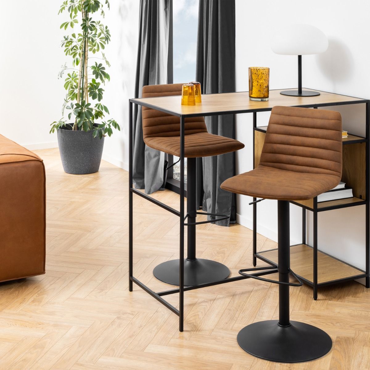 Kimmy Bar Stool With Brown Fabric In Set Of 2 - Price Crash Furniture