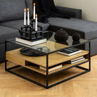 Randolf Square Coffee Table With 2 Shelves In Black And Oak - Price Crash Furniture