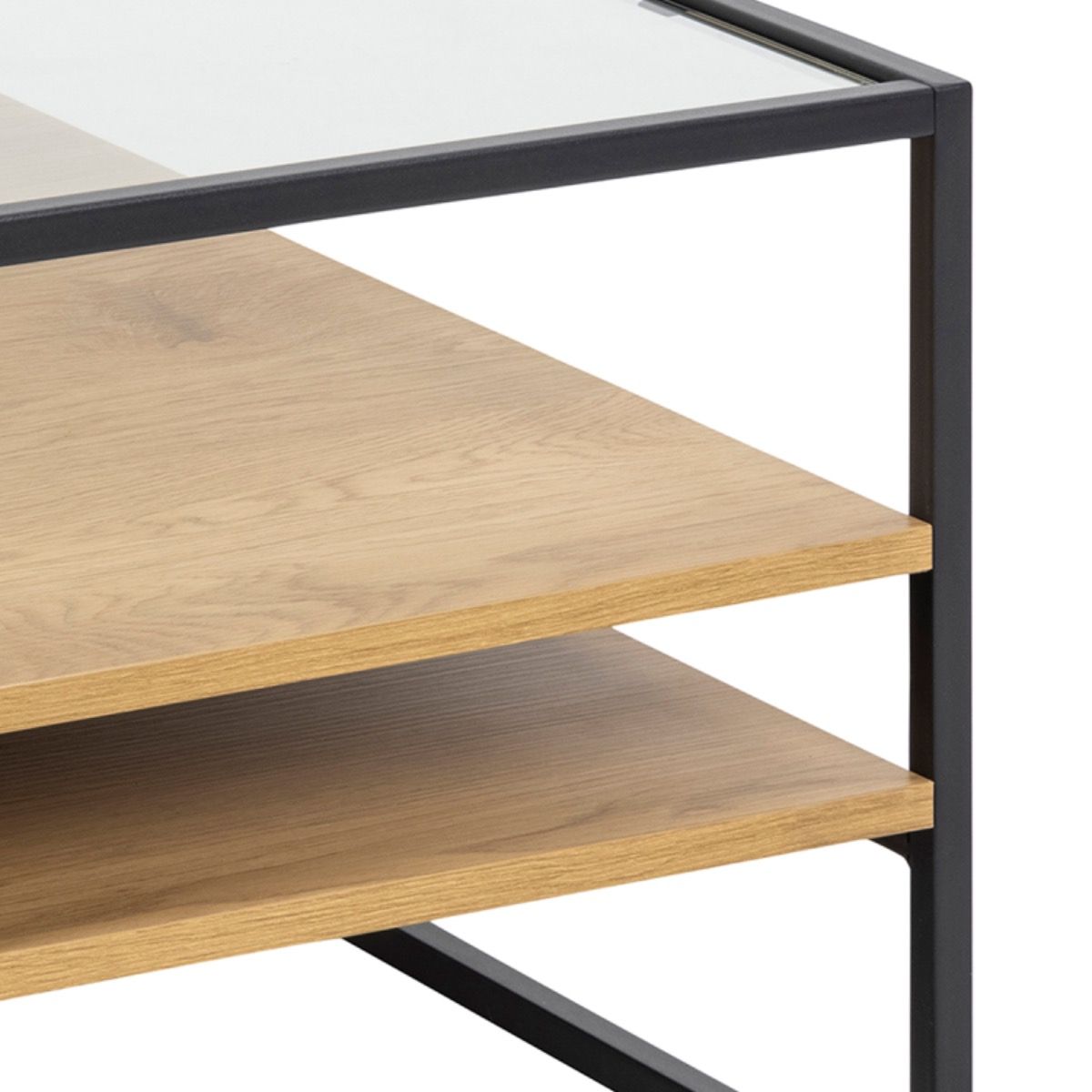 Randolf Square Coffee Table With 2 Shelves In Black And Oak - Price Crash Furniture