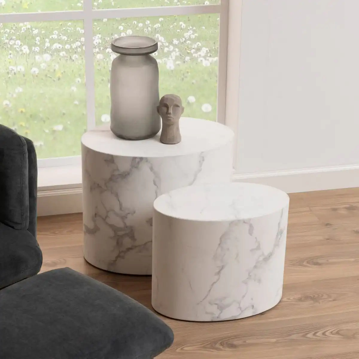 Mice Oval Coffee Table Set In White Marble Finish - Price Crash Furniture