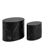 Mice Oval Coffee Table Set In Black Marble Finish - Price Crash Furniture