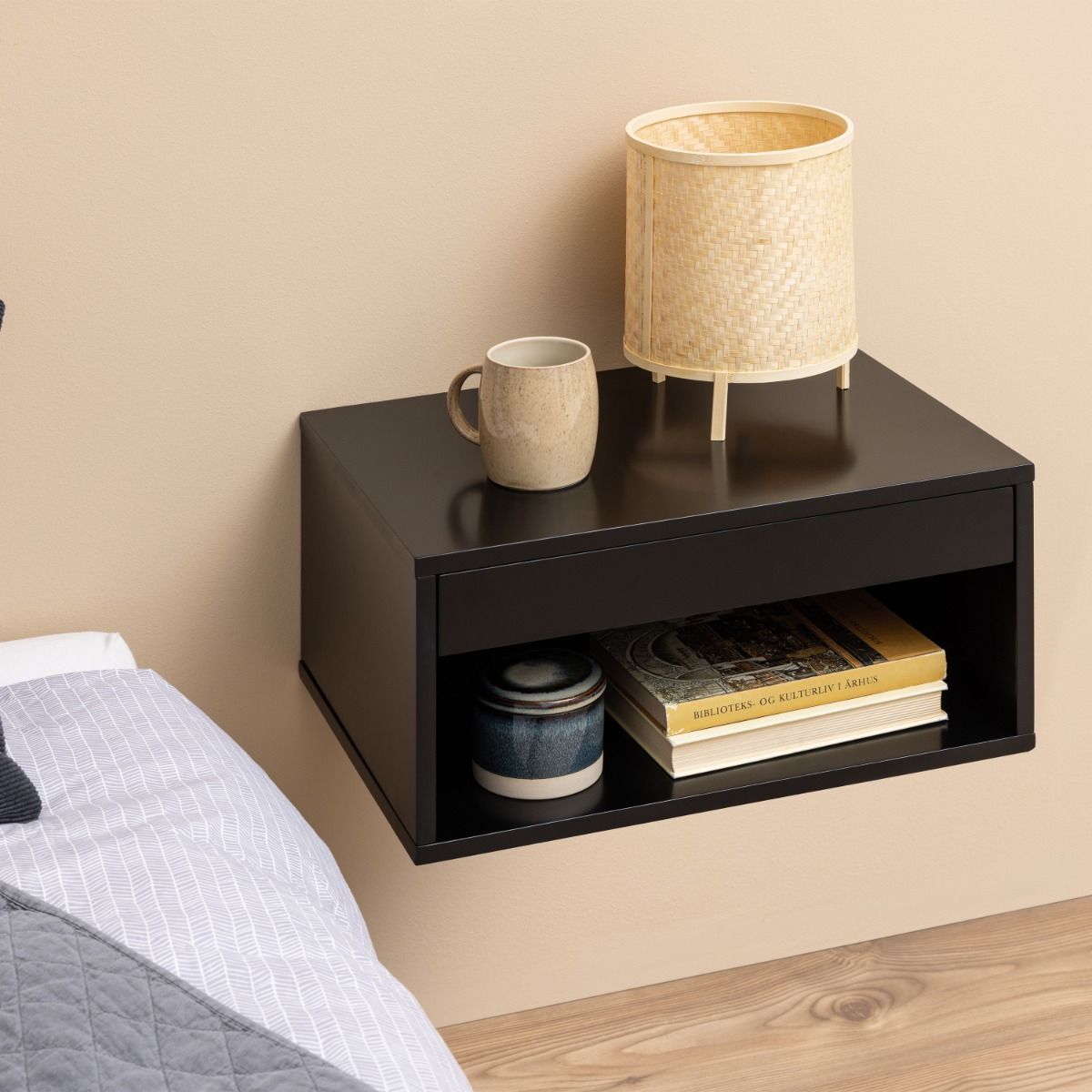 Cholet Square Bedside Table With 1 Drawer In Black - Price Crash Furniture