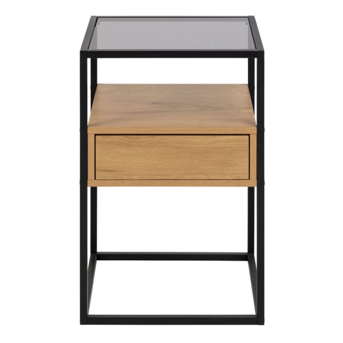 Randolf Square Bedside Table With 1 Drawer In Black And Oak - Price Crash Furniture