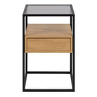 Randolf Square Bedside Table With 1 Drawer In Black And Oak - Price Crash Furniture