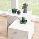 Dice Square Coffee Table Set In White Marble Effect - Price Crash Furniture