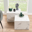 Dice Square Coffee Table Set In White Marble Effect - Price Crash Furniture