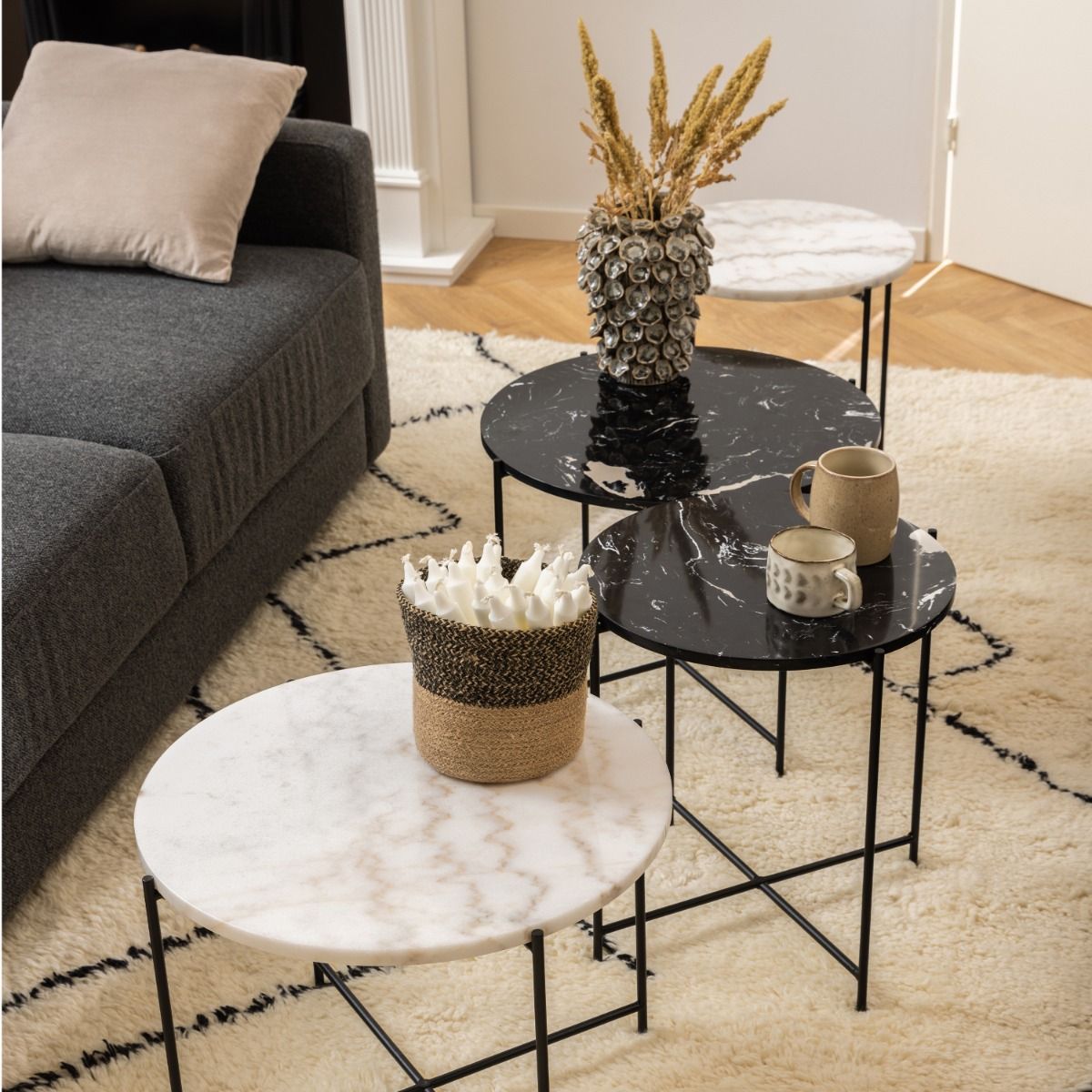 Avila Side Table With Black Marble Effect - Price Crash Furniture