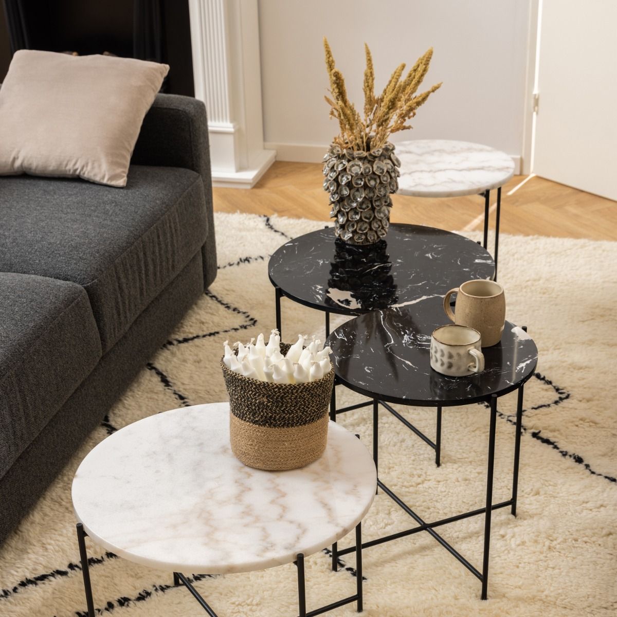 Avila Side Table With Black Marble Effect - Price Crash Furniture