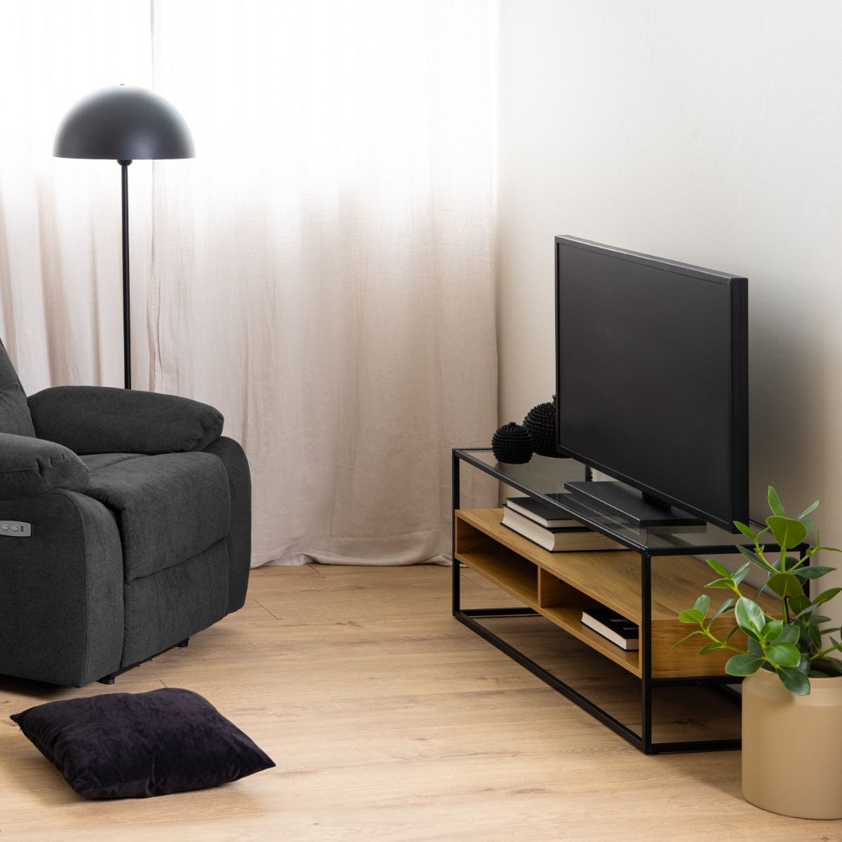 Randolf TV Unitin Black And Oak - Price Crash Furniture